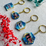 Personalized Brother Rakhi & Keychain - Elegant Gold & Sky Blue