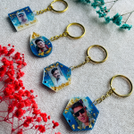 Personalized Brother Rakhi & Keychain - Elegant Gold & Sky Blue