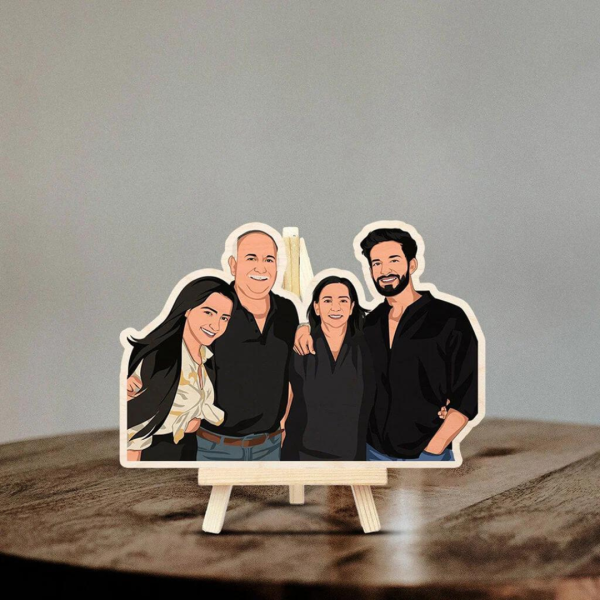 Personalized Family Caricature Wooden Print - 4 Person Body