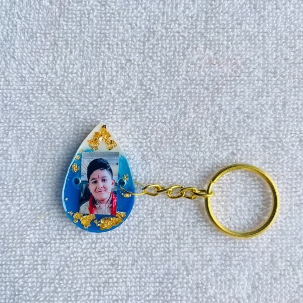 Personalized Brother Rakhi & Keychain - Elegant Gold & Sky Blue