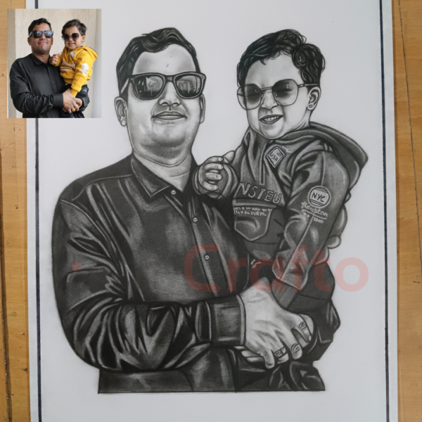 ArtsCrafto Custom Pencil Sketch – Hand-Drawn Portrait from Photo | Black & White Family Drawing