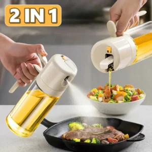 2-in-1 Oil Dispenser Bottle – 550ml Glass Spray & Pour Kitchen Bottle for Cooking, Frying, and Baking