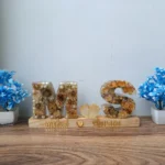 Custom Resin Alphabet Letters with Names – Personalized Couple Gift | Floral Initials with Name Base Stand