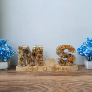 Custom Resin Alphabet Letters with Names – Personalized Couple Gift | Floral Initials with Name Base Stand