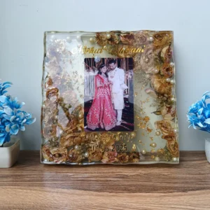 Custom Resin Couple Photo Frame – Personalized Wedding & Anniversary Gift | 10x10 Inch Floral Keepsake